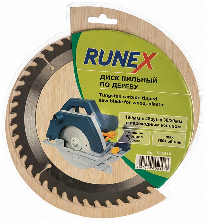 Пильный диск по дереву 190мм х 48зуб х 30/20мм// Runex